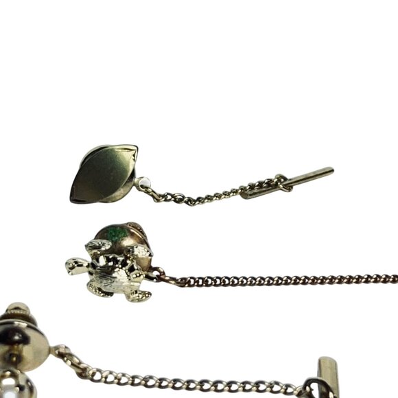 Lot Of 5 Vintage Tie Tacks With Chains & Pinbacks (6050) - Picture 3 of 4